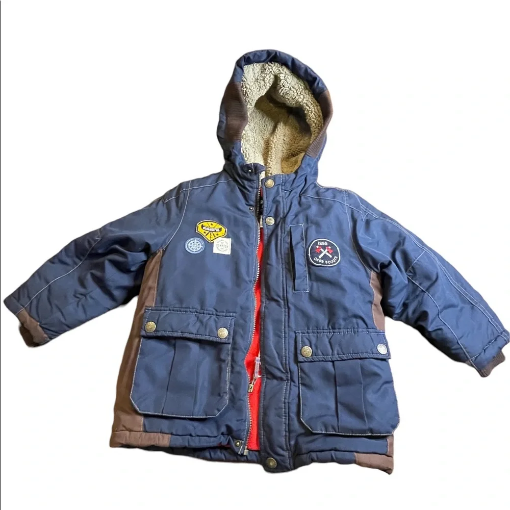 🌸 OshKosh B’gosh‎ Blue Jacket Youth Hoodie Inner Fleece OKGB Scouts Patch s…